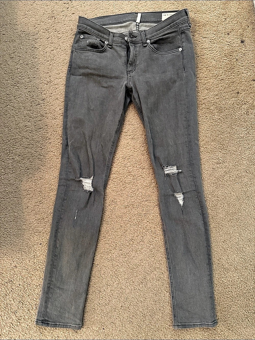 rag & bone JEAN Skinny Distressed Skinny Jeans Gray Waist 29